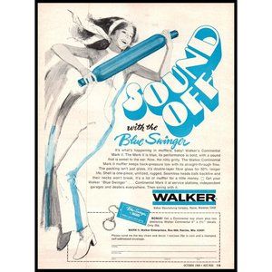 1969 Walker Blue Swinger Continental Muffler Vintage Print Ad Drawing Wall Art